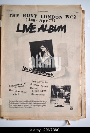 Publicité de musique punk rock des années 1970 pour The Roxy Live Album dans le New musical Express NME Magazine Banque D'Images