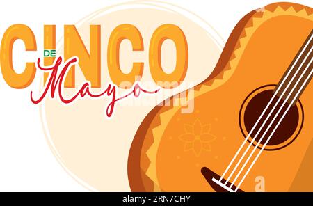 Guitare en bois isolée Cinco de mayo affiche horizontale Vector Illustration de Vecteur