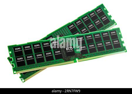 Cartes mémoire DDR5, rendu 3D isolé sur fond blanc Banque D'Images