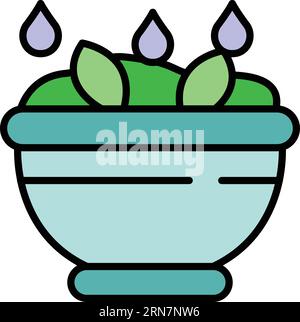 Vecteur de contour d'icône de bol à salade d'olives. Légumes supplémentaires. Couleur de nourriture olive plat Illustration de Vecteur