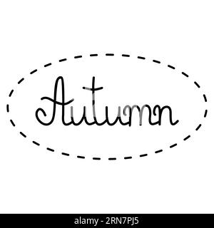 Mot écrit à la main automne dans le cadre de point, lettrage de signe d'automne, illustration de contour de vecteur plat de style doodle pour livre de coloriage d'enfants Illustration de Vecteur
