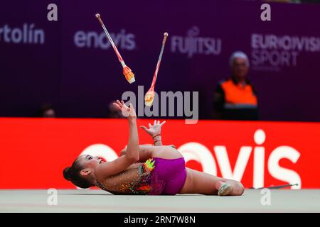 Valencia, Espagne. 24 août 2023. Nikolova Stiliana (BUL) lors de la 40e FIG Championnat du monde de gymnastique rythmique Valence 2023 à Feria de Valencia, Valence. (Photo de Fabrizio Carabelli/SOPA Images/Sipa USA) crédit : SIPA USA/Alamy Live News Banque D'Images