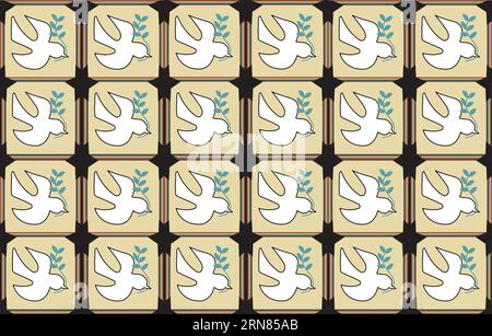 Répétition du motif de colombe et de branche d'olivier, colombe de l'arche de Noé Illustration de Vecteur