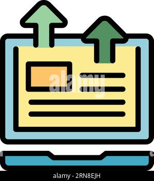 Télécharger le vecteur de contour d'icône pc portable. Données. Couleur des données de l'entonnoir à plat Illustration de Vecteur