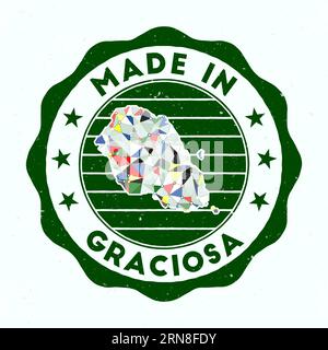 Fabriqué à Graciosa. Timbre rond de l'île. Sceau de Graciosa en forme de bordure. Badge vintage avec texte circulaire et étoiles. Illustration vectorielle. Illustration de Vecteur