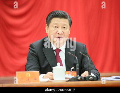 (151029) -- BEIJING, Oct. 29, 2015 -- Chinese President Xi Jinping, who is also general secretary of the Communist Party of China (CPC) Central Committee, speaks at the Fifth Plenary Session of the 18th Communist Party of China (CPC) Central Committee, in Beijing, capital of China. The meeting was held from Oct. 26 to 29 in Beijing. ) (zkr) CHINA-BEIJING-CPC-FIFTH PLENARY SESSION(CN) LanxHongguang PUBLICATIONxNOTxINxCHN   Beijing OCT 29 2015 Chinese President Xi Jinping Who IS Thus General Secretary of The Communist Party of China CPC Central Committee Speaks AT The Fifth Plenary Session of Th Stock Photo