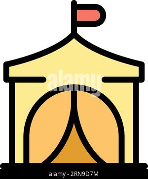 Vecteur de contour d'icône de tente de réfugié. Les migrants. Couleur de la famille de guerre plat Illustration de Vecteur