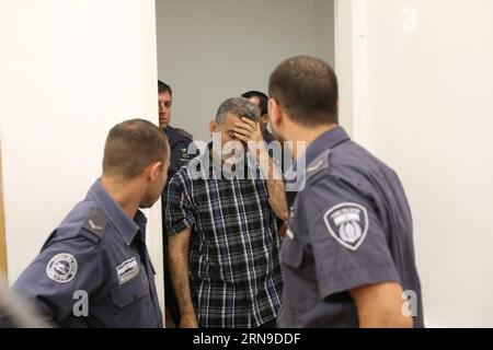 (151129) -- JÉRUSALEM, 29 novembre 2015 -- une photo prise le 9 août 2015 montre Hassan Khalil Hizran au tribunal de district central de Lod, dans le centre d'Israël. Un tribunal israélien a condamné le 29 novembre 2015 un ressortissant suédois d’origine palestino-libanaise pour espionnage pour le compte du groupe militant libanais Hezbollah. À la suite de négociations de plaidoyer avec l accusation, Hassan Khalil Hizran, 55 ans, a été reconnu coupable d avoir contacté un agent étranger et transmis des informations au Hezbollah, une organisation chiite qui contrôle le Sud-Liban et l ennemi de longue date d Israël. /YOSSI ZELIGER) -ISRAËL DEHORS- ISRAËL-SWEDISH-ESPIONNAGE-LIBAN- Banque D'Images