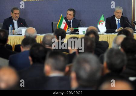 (151217) -- ALGIERS, Dec. 17, 2015 () -- Visiting Iranian First Vice President Eshaq Jahangiri (L) attends a meeting together with Algerian Prime Minister Abelmalek Sellal (R) in Algiers, Algeria, Dec. 17, 2015. Algeria and Iran on Thursday signed three Memorandums of Understanding (MoU) to boost economic relations, focusing mutual cooperation in the fields of industry, high technology and agriculture. () ALGERIA-ALGIERS-IRAN-ECONOMIC TIES XINHUA PUBLICATIONxNOTxINxCHN   151217 Algiers DEC 17 2015 Visiting Iranian First Vice President Eshaq Jahangiri l Attends a Meeting Together With Algerian Stock Photo