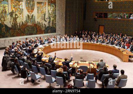 Un Sicherheitsrat billigt Friedensplan für syrien (151218) -- NEW YORK, 18 décembre 2015 -- une photo prise le 18 décembre 2015 montre une réunion du Conseil de sécurité des Nations Unies au siège de l'ONU à New York. Vendredi, le Conseil de sécurité des Nations Unies a adopté une résolution approuvant une feuille de route internationale pour une transition politique menée par les Syriens afin de mettre fin au conflit du pays, qui appelle à ce que les pourparlers de paix en Syrie commencent début janvier. ONU-CONSEIL DE SÉCURITÉ-SYRIE-FEUILLE DE ROUTE LixMuzi PUBLICATIONxNOTxINxCHN le Conseil de sécurité de l'ONU approuve le plan de paix pour la Syrie 151218 New York DEC 18 2015 photo prise LE DEC Banque D'Images