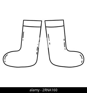 Bottes en feutre de laine. Chaussures d'hiver chaudes et confortables, vieille culture traditionnelle russe. Dessin à la main de l'illustration isolée en noir et blanc Illustration de Vecteur