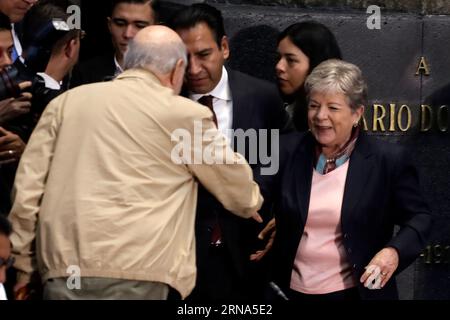 Mexico, Mexique. 31 août 2023. 31 août 2023, Mexico, Mexique : la ministre mexicaine des Affaires étrangères Alicia Barcena arrive à Antigua Casona de Xicotencatl pour rencontrer les sénateurs des partis Movimiento de Regeneración Nacional, del Trabajo et del Verde, à Mexico. Le 31 août 2023 à Mexico, Mexique (photo de Luis Barron/Eyepix Group/Sipa USA). Crédit : SIPA USA/Alamy Live News Banque D'Images