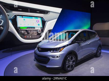 (160108) -- LAS VEGAS, Jan. 7, 2016 -- A General Motors Co. Chevrolet Bolt electric vehicle is displayed during the 2016 Consumer Electronics Show (CES) in Las Vegas, Nevada, the United States, Jan. 7, 2016. ) U.S.-LAS VEGAS-CES YangxLei PUBLICATIONxNOTxINxCHN   160108 Las Vegas Jan 7 2016 a General Engine Co Chevrolet Bolt Electric Vehicle IS displayed during The 2016 Consumer Electronics Show Ces in Las Vegas Nevada The United States Jan 7 2016 U S Las Vegas Ces YangxLei PUBLICATIONxNOTxINxCHN Stock Photo