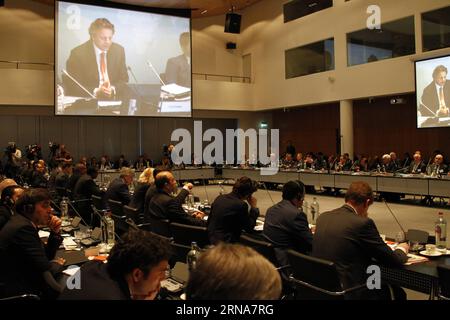 (160111) -- THE HAGUE, Jan. 11, 2016 -- Representatives attend a anti-terrorism conference at the headquarters of Europol in The Hague, the Netherlands, Jan. 11, 2016. Politicians from more than 50 countries gathered in The Hague for a summit on counter-terrorism on Monday. Delegates from Europol, Interpol, the United Nations and the European Union also took part in the consultations. ) NETHERLANDS-THE HAGUE-CONFERENCE-ANTI-TERRORISM SylviaxLederer PUBLICATIONxNOTxINxCHN   160111 The Hague Jan 11 2016 Representatives attend a Anti Terrorism Conference AT The Headquarters of Europol in The Hagu Stock Photo