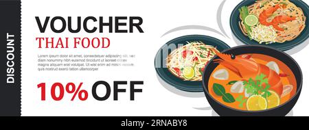 Discount voucher and banner template with thai food. Stock Vector