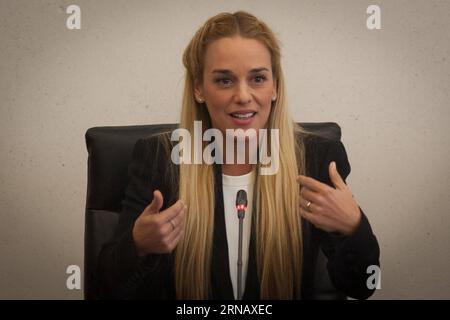 (160209) -- MEXICO CITY, Feb. 9, 2016 -- Lilian Tintori, wife of Venezuelan opposition leader Leopoldo Lopez, takes part during a meeting with the President of Mexico s Senate Roberto Gil, at the Senate headquerters in Mexico City, capital of Mexico, on Feb. 9, 2016. Lilian Tintori is visiting Mexico to seek support for political prisoners in Venezuela, according to local press information. ) (jg) (sp) MEXICO-MEXICO CITY-VENEZUELA-POLITICS-MEETING PedroxMera PUBLICATIONxNOTxINxCHN   Mexico City Feb 9 2016 Lilian Tintori wife of Venezuelan Opposition Leader Leopoldo Lopez Takes Part during a Me Stock Photo