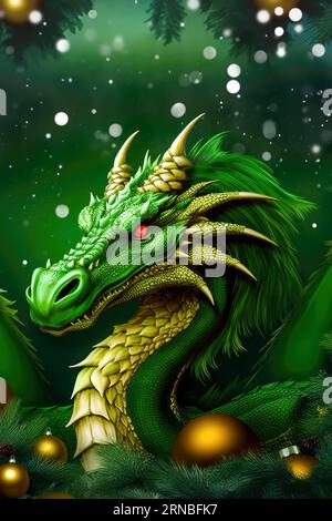 Fond de nouvel an avec dragon vert Banque D'Images