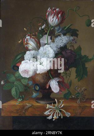 Tulipes, Honeysuckle, pivoines et roses dans une urne entre 1793 et 1840 par Jan Frans van DAEL Banque D'Images