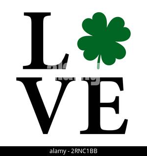 Love Clover shamrock sur fond blanc. Illustration isolée. Banque D'Images