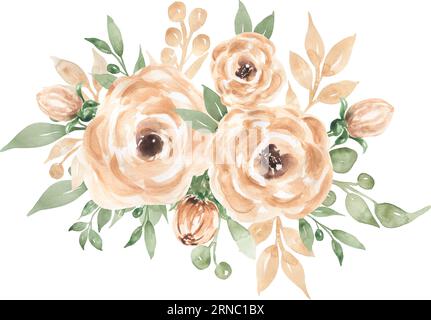 Bouquet de fleurs roses clipart, bouquet de fleurs beige et pâle, illustration crémeuse de bordure de fleurs de jardin Banque D'Images