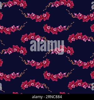 Modèle sans couture aquarelle avec branche d'orchidée de fleur tropicale en fleurs. Pour emballage, papier peint, tissu, textile Banque D'Images