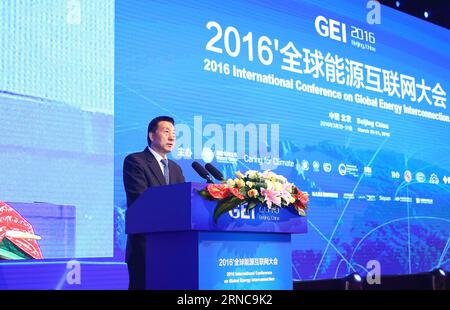 (160330) -- BEIJING, le 30 mars 2016 -- le conseiller d'État chinois Wang Yong participe à la Conférence internationale 2016 sur l'interconnexion énergétique mondiale à Beijing, capitale de la Chine, le 30 mars 2016. )(MCG) CONFÉRENCE CHINA-BEIJING-WANG YONG-GEI (CN) DingxHaitao PUBLICATIONxNOTxINxCHN Beijing Mars 30 2016 les conseillers d'Etat chinois Wang Yong participent à la Conférence internationale 2016 SUR L'interconnexion énergétique mondiale à Beijing capitale de la Chine Mars 30 2016 MCG Chine Beijing Conférence Wang Yong CN DingxHaitao PUBLICATIONxNOTxINxCHN Banque D'Images