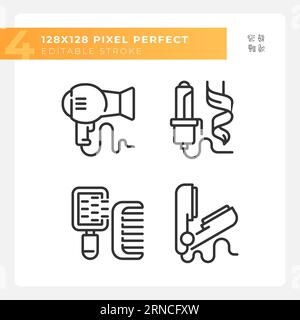 Jeu d'icônes de soins capillaires pixel Perfect modifiables en 2D. Illustration de Vecteur