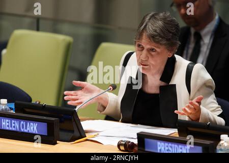 160414 -- NEW YORK, April 14, 2016 -- Helen Clark, former Prime Minister of New Zealand and Administrator of the United Nations Development Programme UNDP, candidate for the position of the next secretary-general, presents herself to the member states at the United Nations headquarters in New York, April 14, 2016. The UN General Assembly on Tuesday kicked off a three-day informal dialogue with candidates for the position of the next secretary-general.  UN-NEW YORK-GENERAL ASSEMBLY-SECRETARY-GENERAL-CANDIDATE-HELEN CLARK LixMuzi PUBLICATIONxNOTxINxCHN Stock Photo