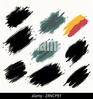 Art Brushes And Strokes Vector Set, In The Style Of Soft, Blended Brushstrokes, Muted Colors, Black Paintings, Colorized, Emotive Fields Of Color Stock Vector