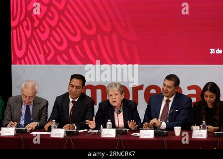Non exclusif : 31 août 2023, Mexico, Mexique : la chancelière du Mexique, Alicia Barcena, avec le coordinateur du mouvement de régénération nationale Banque D'Images