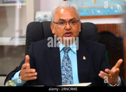 KATHMANDU, April 19, 2016 -- File photo taken on May 11, 2015 shows Nepalese former Foreign Minister Mahendra Bahadur Pandey speaking during an interview with Xinhua in Kathmandu, capital of Nepal. Mahendra Bahadur Pandey was recommended as Nepal s new ambassador to China on April 19, 2016. ) NEPAL-KATHMANDU-NEW AMBASSADOR-CHINA SunilxSharma PUBLICATIONxNOTxINxCHN   Kathmandu April 19 2016 File Photo Taken ON May 11 2015 Shows Nepalese Former Foreign Ministers Mahendra Bahadur Pandey Speaking during to Interview With XINHUA in Kathmandu Capital of Nepal Mahendra Bahadur Pandey what recommended Banque D'Images