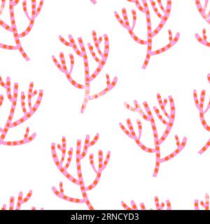 Motif sans couture de vecteur mignon avec des coraux rouges sur fond blanc. Motif récif corallien. Illustration vectorielle Illustration de Vecteur