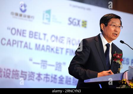 (160425) -- SINGAPORE, April 25, 2016 -- Chairman of China Construction Bank Wang Hongzhang addresses the signing ceremony of Memorandum of Understanding (MoU) held in Singapore, April 25, 2016. The CCB and International Enterprise (IE) Singapore signed a MOU on Monday, in which CCB will provide 30 billion Singapore dollars (22.2 billion U.S. dollars) of financing services to support enterprises on infrastructure projects under the Belt and Road Initiative. ) SINGAPORE-CHINA CONSTRUCTION BANK-MOU-SIGNING ThenxChihxWey PUBLICATIONxNOTxINxCHN   160425 Singapore April 25 2016 Chairman of China Co Stock Photo