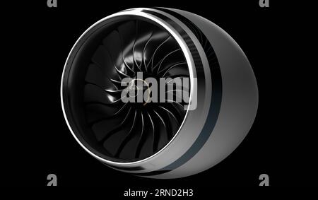 Moteur à réaction isolé sur fond noir - illustration 3D. Banque D'Images