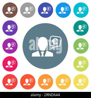 European Euro financial advisor flat white icons on round color backgrounds. 17 background color variations are included. Stock Vector