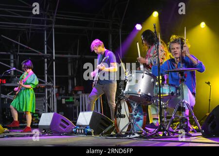 Dorset, Royaume-Uni. Jeudi 31 août 2023. Greg Saunier de Deerhoof en concert lors de l'édition 2023 du festival End of the Road au Larmer Tree Gardens dans le Dorset. Date de la photo : jeudi 31 août 2023. Le crédit photo devrait se lire : Richard Gray/Alamy Live News Banque D'Images