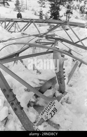 Actual 04 - 02 - 1974 : dur labeur dans la bruyère dans la nuit du 7 janvier, les dieux de la météo ont frappé dans le sud de la Norvège et ont fait des ravages sur le réseau électrique. Le plus touché a été la ligne Brokke dans les landes à l'est du Byglandsfjord. Photo : Sverre A. Børretzen / Aktuell / NTB ***PHOTO NON TRAITÉE*** ce texte a été traduit automatiquement! Banque D'Images