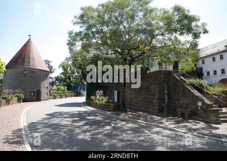 La vue de la plaine du Hohenlohe depuis Waldenburg, Bade-Württemberg, Allemagne, Europe Banque D'Images