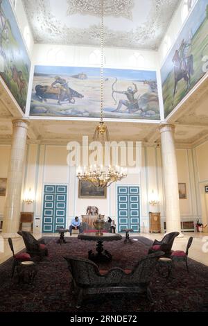 Tehran. 28th Aug, 2023. This photo taken on Aug. 28, 2023 shows an interior view of Mellat Palace Museum in the Saad Abad Museum Complex in Tehran, Iran. The Saad Abad Museum Complex in the north of Tehran is made up of a dozen palaces which take up an area of about 410 hectares. Some of the palaces in the complex were made open to the public as museums after Iran's 1979 Islamic Revolution. Credit: Shadati/Xinhua/Alamy Live News Stock Photo