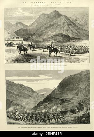 Vintage illustration from the Anglo Manipur War of 1891, Soldiers of the 44th Gorkha Rifles, Military British History Stock Photo