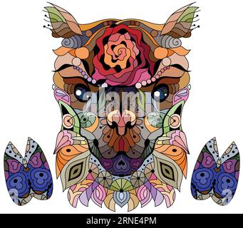 Tête de chien zentangle style avec sabots. Peut être utilisé pour l'impression sur t-shirt, papier peint ou affiche. Illustration de Vecteur