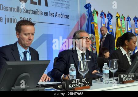 Image provided by the Organization of American States (OAS), shows the General Secretary of the OAS, Luis Almagro (C), attending the 46th General Ordinary Assembly of the OAS held in Santo Domingo, capital of Dominican Republic, on June 14, 2016. F) (jg) (ah) DOMINICAN REPUBLIC-SANTO DOMINGO-POLITICS-MEETING rancisxGuerrero/OAS PUBLICATIONxNOTxINxCHN   Image provided by The Organization of American States Oas Shows The General Secretary of The Oas Luis Almagro C attending The 46th General Ordinary Assembly of The Oas Hero in Santo Domingo Capital of Dominican Republic ON June 14 2016 F JG AH D Stock Photo