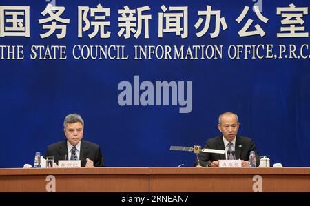 (160616) -- BEIJING, June 16, 2016 -- Ran Chengqi (R), spokesman for the BeiDou Navigation Satellite System (BDS), addresses a press conference on the development of the BDS in Beijing, capital of China, June 16, 2016. The Chinese government on Thursday released the white paper about the development of the BDS, which is independently developed and operated by China. ) (wx) CHINA-BEIJING-BEIDOU WHITE PAPER-RELEASE (CN) LixHe PUBLICATIONxNOTxINxCHN   160616 Beijing June 16 2016 Ran  r spokesman for The Beidou Navigation Satellite System BDS addresses a Press Conference ON The Development of The Stock Photo