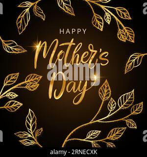 Fête des mères Glitter floral brillant étincelant 3d vecteur or or lettrage or calligraphie art de carte Illustration de Vecteur