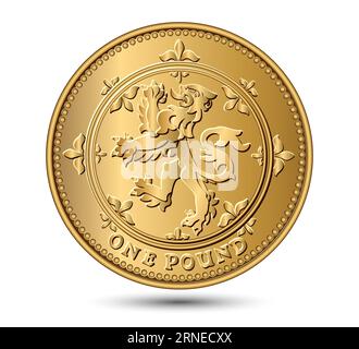 Pièce d'or en argent britannique d'une livre sterling. Illustration vectorielle. Illustration de Vecteur
