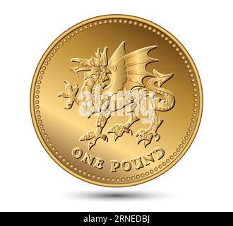 Dragon One Pound coin. Illustration vectorielle. Illustration de Vecteur