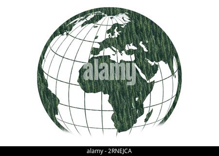 Arbre en forme de carte du monde. Green World Map- arbre en forme de carte du monde isolé sur fond blanc. Banque D'Images