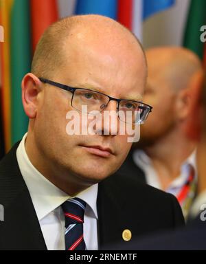 (160628) -- BRUSSELS, June 28, 2016 -- Czech Prime Minister Bohuslav Sobotka arrives for the EU summit meeting at Brussels, Belgium on June 28, 2016. ) BELGIUM-BRUSSELS-EU-SUMMIT GongxBing PUBLICATIONxNOTxINxCHN   160628 Brussels June 28 2016 Czech Prime Ministers Bohuslav Sobotka arrives for The EU Summit Meeting AT Brussels Belgium ON June 28 2016 Belgium Brussels EU Summit GongxBing PUBLICATIONxNOTxINxCHN Stock Photo