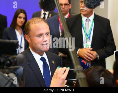 (160628) -- BRUSSELS, June 28, 2016 -- Malta s Prime Minister Joseph Muscat (L) arrives for the EU summit meeting at Brussels, Belgium on June 28, 2016. ) BELGIUM-BRUSSELS-EU-SUMMIT GongxBing PUBLICATIONxNOTxINxCHN   160628 Brussels June 28 2016 Malta S Prime Ministers Joseph Muscat l arrives for The EU Summit Meeting AT Brussels Belgium ON June 28 2016 Belgium Brussels EU Summit GongxBing PUBLICATIONxNOTxINxCHN Stock Photo