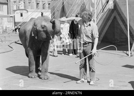 Actual 22 - 4 - 1974 : Junior chez LineElephant tamer Arild Arnardo - maintenant aussi comme clown. Il a repris le numéro de la célèbre Linon avec beaucoup de talent. Photo : Ivar Aaserud / Aktuell / NTB ***PHOTO NON TRAITÉE*** ce texte a été traduit automatiquement! Banque D'Images